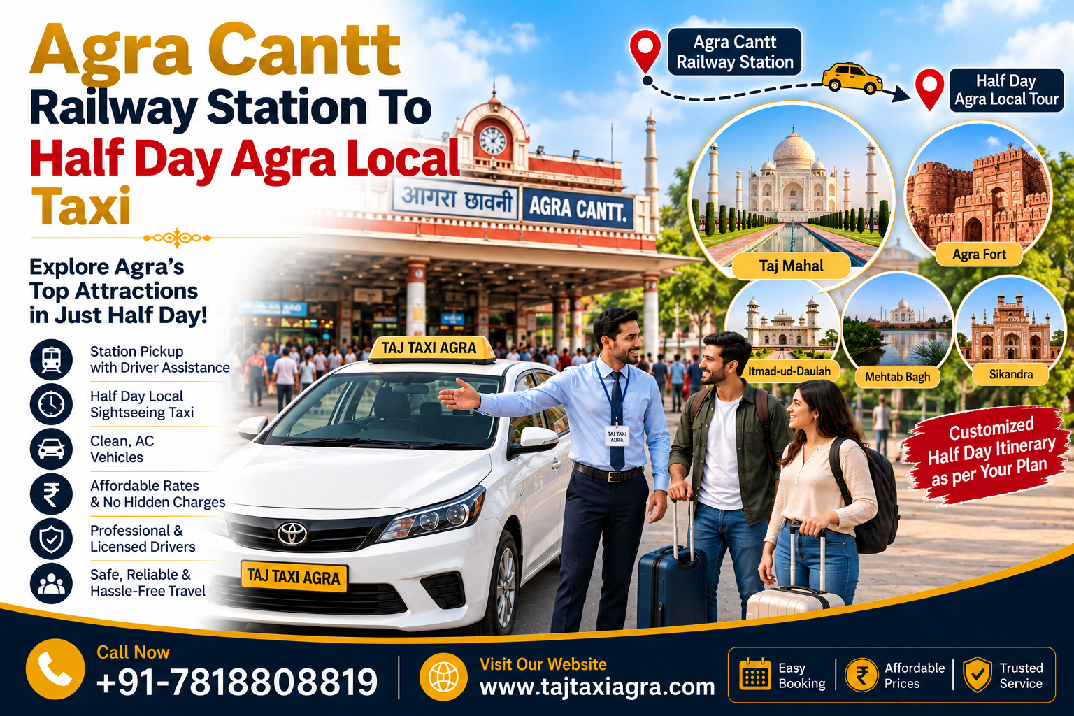 Agra Cantt Railway Station to Half Day Agra Local Taxi